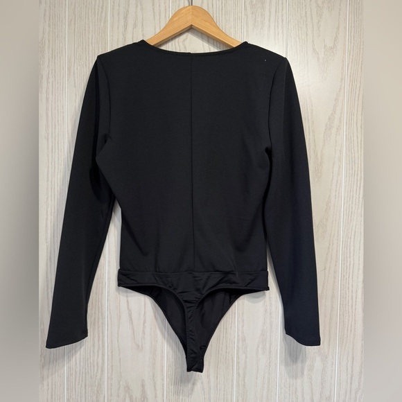 JOIE BODYSUIT Black Long Sleeve V Neck Puff Shoulder Sleeve Thong Back MEDIUM - Picture 3 of 3
